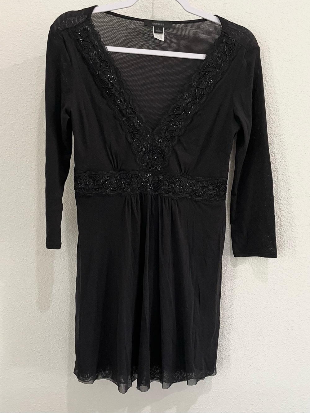 Vintage Mesh Black V-Neck Embellished Tunic Dress Whimsigoth Fairy